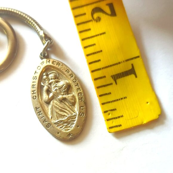 Vintage St Christopher Protect Us Sterling Silver Medallion Pendant Keychain - Picture 2 of 4